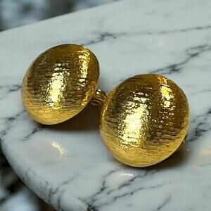 Vintage Monet Earrings Gold Tone Textured Cabochon Clip On